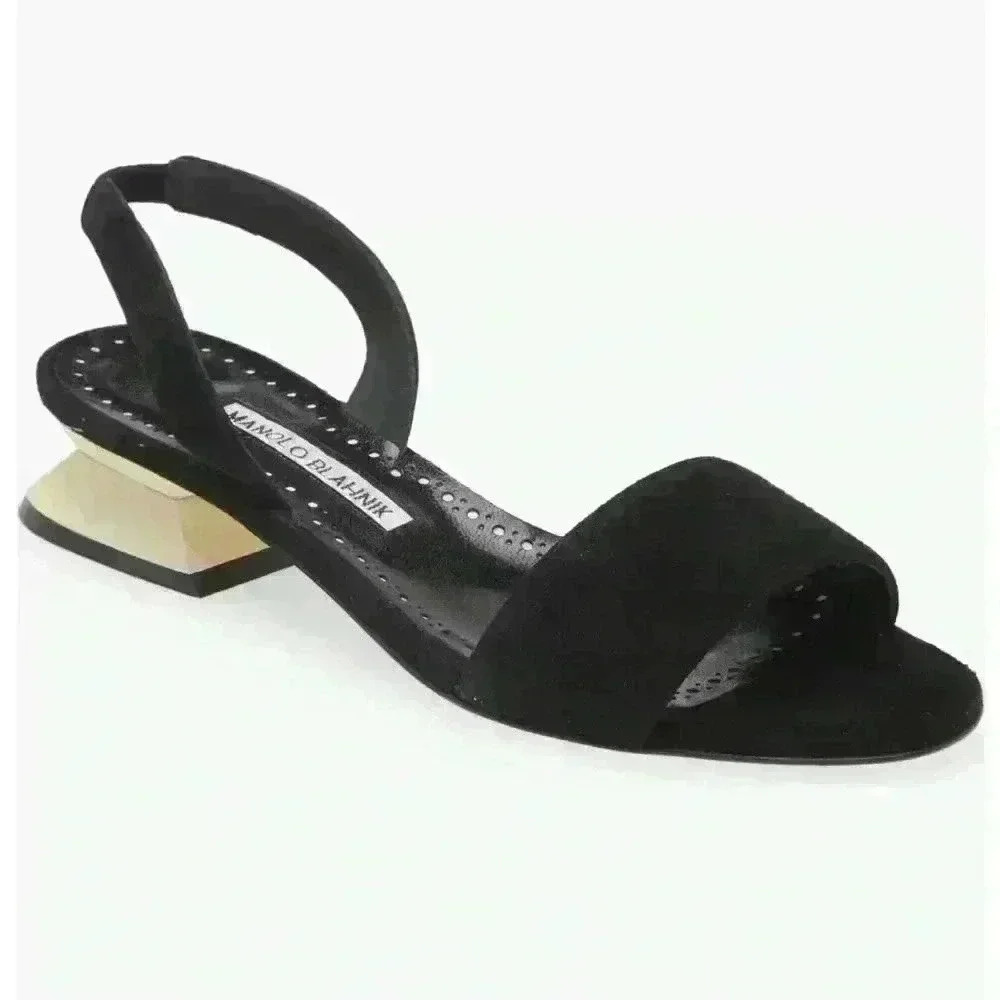 NWT Manolo Blahnik Paclessa Open Toe Sculpted Heel Slingback Sandal